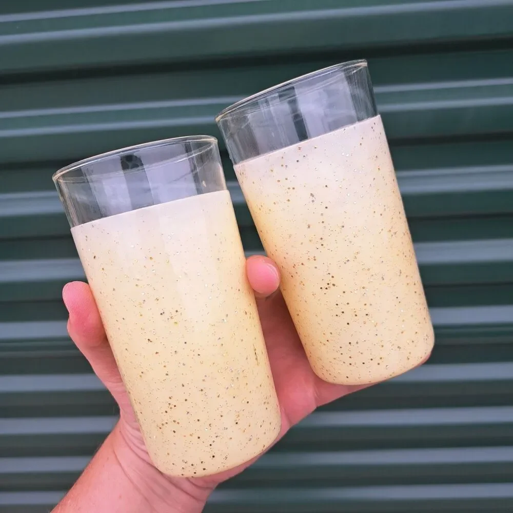 Vintage MCM 2pc Yellow Bar Glasses Cups Glitter Sparkle Set Of 2 1960's 50's